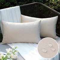 Emema Outdoor Waterproof Beige Pillow Covers 12X20 Inch Rustic Decorative Throw Pillow Covers Cushion Case Rectangle For Patio S