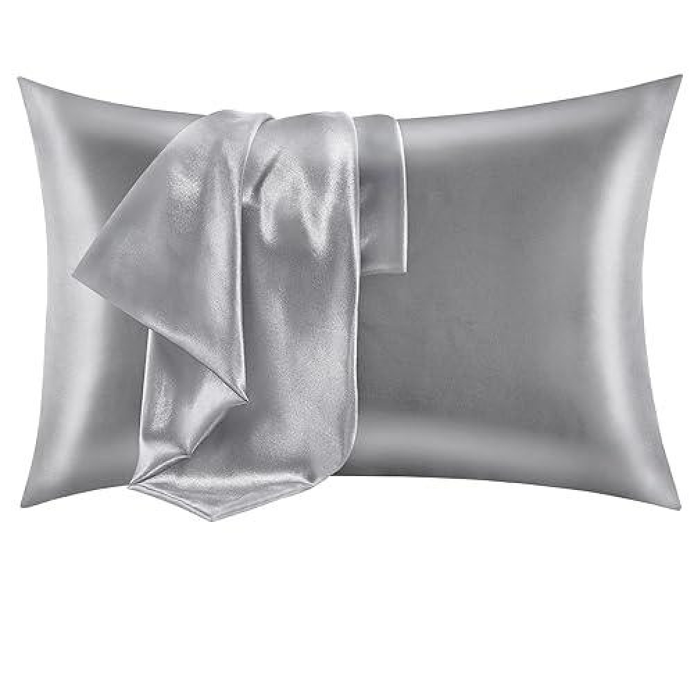 Cozylux Silk Satin Pillowcase For Hair And Skin King Set Of 2 Soft Pillow Cases Silky Microfiber Bed Pillow Covers Wrinkle Resistant With Envelope Closure(Light Grey/Gray  20 X 40 Inches)