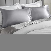 Cozylux Silk Satin Pillowcase For Hair And Skin King Set Of 2 Soft Pillow Cases Silky Microfiber Bed Pillow Covers Wrinkle Resistant With Envelope Closure(Light Grey/Gray  20 X 40 Inches)