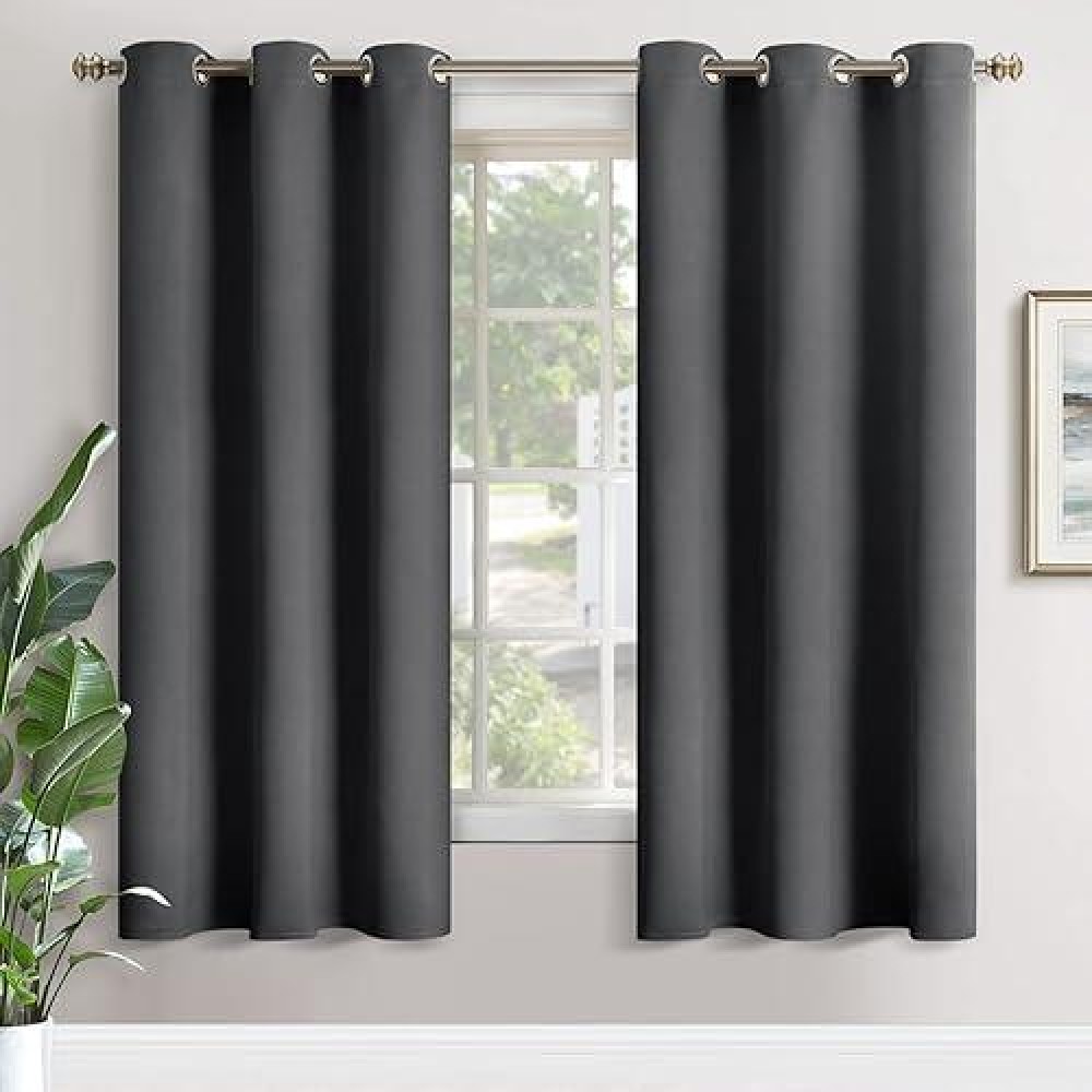 Youngstex Dark Grey Blackout Curtains 72 Inches Long For Bedroom Thermal Insulated With Grommet Top Room Darkening Window Drap