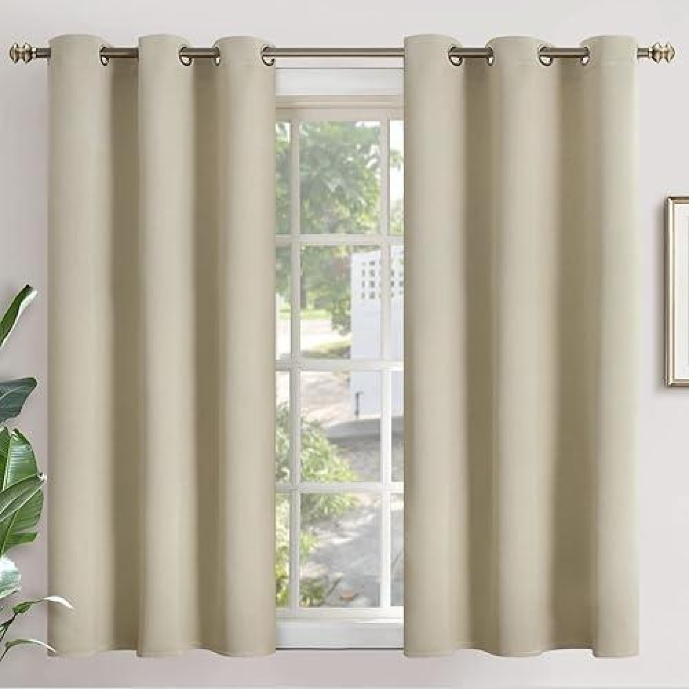 Youngstex Beige Short Curtains 45 Inches Length Room Darkening Thermal Insulated With Grommet Window Drapes For Kitchen Cafe B