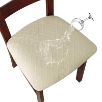 Genina Waterproof Seat Covers For Dining Room Chairs Covers Dining Chair Cover Kitchen Chair Covers (Beige, 6 Pcs)