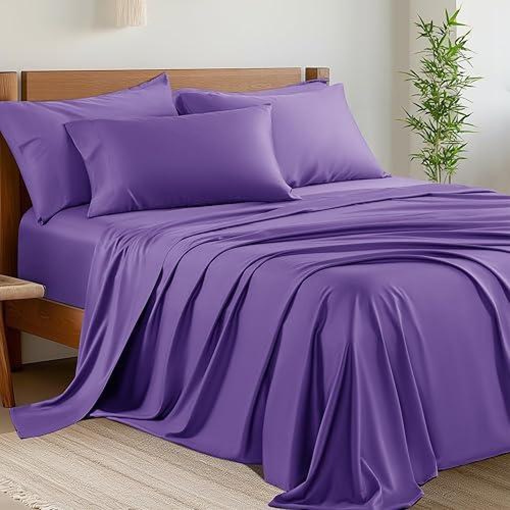 Shilucheng 6 Piece Full Sheet Sets Cooling Sheets Blend Rayon Derived From Bamboo Deep Pocket Up To 16 Breathable Soft B