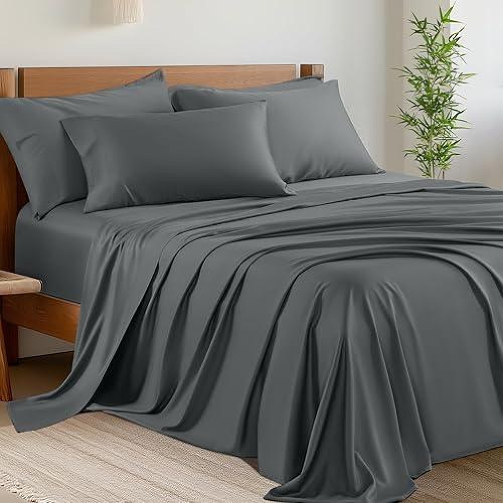 Shilucheng 6 Piece California King Sheet Sets Cooling Sheets Blend Rayon Derived From Bamboo Deep Pocket Up To 16 Breathab