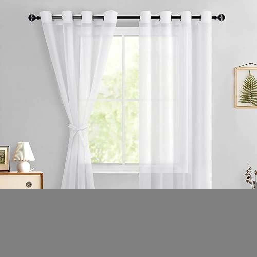 Hiasan Off White Sheer Curtains With Tiebacks Light Filtering Airy Breathable Grommet Voile Window Curtains For Living Room Be