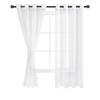 Hiasan Off White Sheer Curtains With Tiebacks Light Filtering Airy Breathable Grommet Voile Window Curtains For Living Room Be