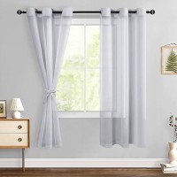 Hiasan Grey Sheer Curtains With Tiebacks Light Filtering Airy Voile Textured Drapes Lightweight Grommet Window Curtains For Bed