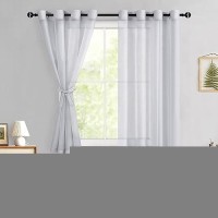 Hiasan Grey Sheer Curtains For Bedroom With Tiebacks Light Filtering Voile Textured Drape Airy Breathable Grommet Window Curtai