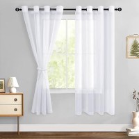 Hiasan White Sheer Curtains For Bedroom With Tiebacks Lightweight Airy Breathable Voile Drapes Light Filtering Grommet Window C