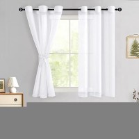 Hiasan White Sheer Curtains With Tiebacks For Bedroom Grommet Light Filtering Semi Transparent Voile Drapes Grommet Window Curt