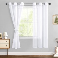 Hiasan White Sheer Curtains 63 Inches Long With Tiebacks Light Filtering Voile Textured Drapes Lightweight Grommet Window Curta