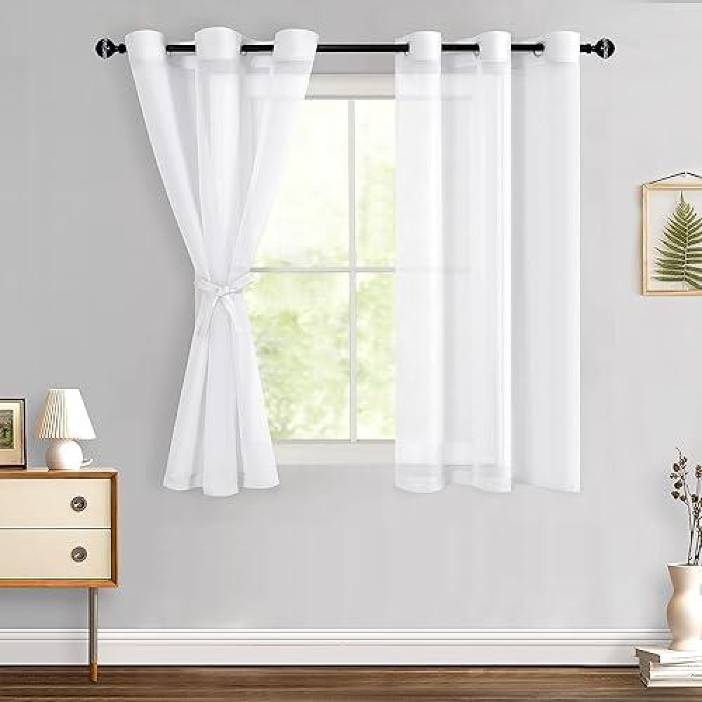 Hiasan Sheer Curtains For Bedroom With Tiebacks Grommet Light Filtering Lightweight Voile Textured Window Curtains For Living R