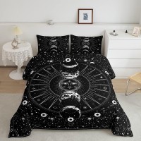 Manfei Sun And Moon Comforter Set Twin Size Stars Space Psychedelic Bedding Set 2Pcs For Kids Boys Teens Bedroom Decor Black A