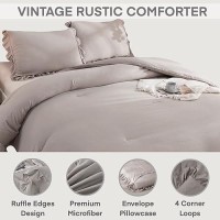 Andency Wheat Ruffle Comforter Full(79X90Inch)  3 Pieces(1 Ruffled Comforter And 2 Pillowcases) Vintage Ruffle Fringe Comforter  Farmhouse Rustic Microfiber Down Alternative Bedding Comforter Set