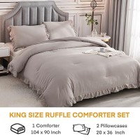 Andency Wheat Ruffled Comforter King(104X90Inch)  3 Pieces(1 Ruffle Comforter And 2 Pillowcases) Vintage Ruffle Fringe Comforter  Farmhouse Rustic Microfiber Down Alternative Bedding Comforter Set