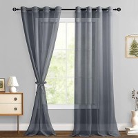 Hiasan Sheer Curtains 96 Inches Long With Tiebacks Light Filtering Breathable Voile Drape Lightweight Grommet Window Curtains F