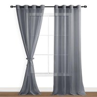 Hiasan Sheer Curtains 96 Inches Long With Tiebacks Light Filtering Breathable Voile Drape Lightweight Grommet Window Curtains F