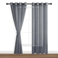 Hiasan Dark Grey Sheer Curtains 84 Inches Long With Tiebacks Light Filtering Airy Voile Textured Drapes Lightweight Window Curt