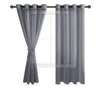 Hiasan Dark Grey Sheer Curtains For Bedroom With Tiebacks Light Filtering Voile Textured Drape Lightweight Grommet Window Curta