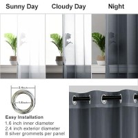 Hiasan Dark Grey Sheer Curtains For Bedroom With Tiebacks Light Filtering Voile Textured Drape Lightweight Grommet Window Curta