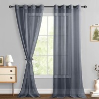 Hiasan Dark Grey Sheer Curtains 108 Inches Long With Tiebacks Light Filtering Breathable Voile Drape Lightweight Window Curtain