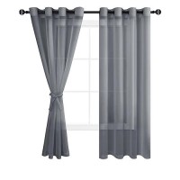 Hiasan Dark Grey Sheer Curtains With Tiebacks Light Filtering Voile Textured Drape Lightweight Grommet Window Curtains For Bedr