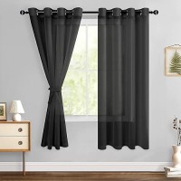 Hiasan Black Sheer Curtains For Bedroom With Tiebacks Lightweight Airy Breathable Voile Drapes Light Filtering Grommet Window C