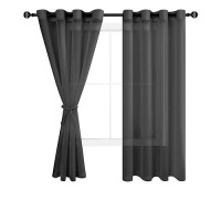 Hiasan Black Sheer Curtains For Bedroom With Tiebacks Lightweight Airy Breathable Voile Drapes Light Filtering Grommet Window C