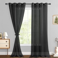 Hiasan Black Sheer Curtains 96 Inches Long With Tiebacks Lightweight And Light Filtering Voile Drapes Extra Long Grommet Window