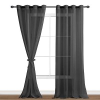 Hiasan Black Sheer Curtains 96 Inches Long With Tiebacks Lightweight And Light Filtering Voile Drapes Extra Long Grommet Window