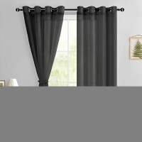 Hiasan Black Sheer Curtains 84 Inches Long With Tiebacks Light Filtering Voile Textured Drapes Lightweight Grommet Window Curta