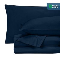 Royale Linens 400 Thread Count 100% American Grown Cotton 4 Piece Sateen Queen Sheet Set - 1 Fitted Sheet  1 Flat Sheet  2 Pillow Case - Navy Queen Bedsheet - Cotton Sheets - (Queen  Rivera Navy)