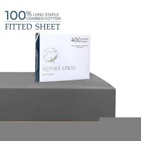 Royale Linens 400 Thread Count 100 American Grown Cotton Fitted Sheet Twin Size All Around Elastic Fitted Sheet Luxury Sate