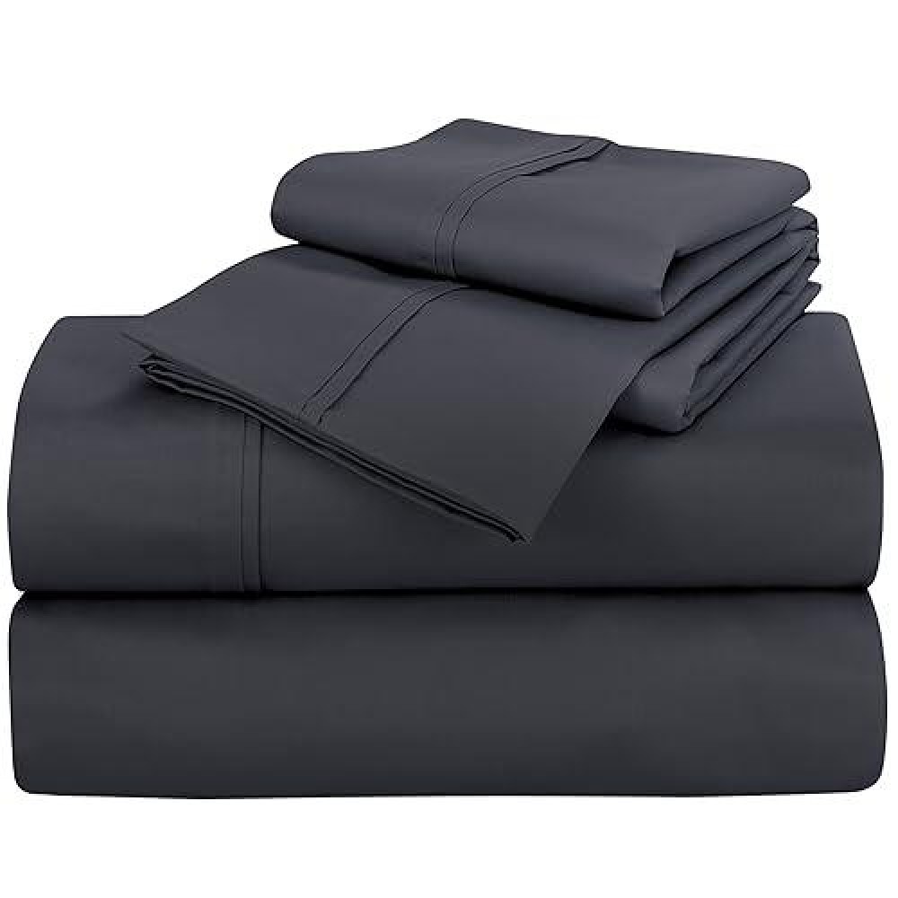 Royale Linens 400 Thread Count 100% American Grown Cotton 3 Piece Sateen Twin Sheet Set - 1 Fitted Sheet  1 Flat Sheet  1 Pillow Case - Grey Twin Bedsheet - Cotton Sheets - (Twin  Charcoal)