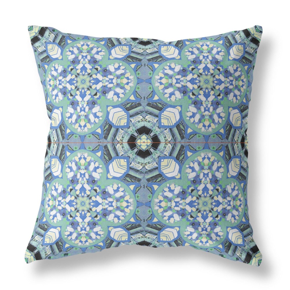 Clover Leaf Floral Broadcloth Indoor Outdoor Blown And Closed Pillow Blue White Black