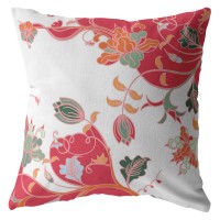 Carnation Garden Broadcloth Indoor Outdoor Zippered Pillow Red On White