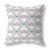 Lotus Peacock Rose Broadcloth Indoor Outdoor Blown And Closed Pillow White Blue Gray