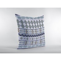 Flower Strips Broadcloth Indoor Outdoor Zippered Pillow Navy And Teal On White