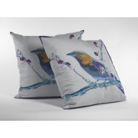 Perched Robin Broadcloth Indoor Outdoor Zippered Pillow Purple On White