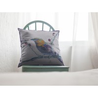 Perched Robin Broadcloth Indoor Outdoor Zippered Pillow Purple On White