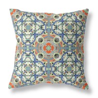 Clover Leaf Floral Broadcloth Indoor Outdoor Blown And Closed Pillow Blue Cream Orange