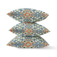 Clover Leaf Floral Broadcloth Indoor Outdoor Blown And Closed Pillow Blue Cream Orange