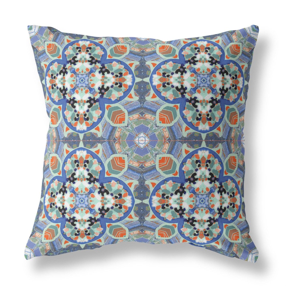 Clover Leaf Floral Broadcloth Indoor Outdoor Zippered Pillow Blue Orange