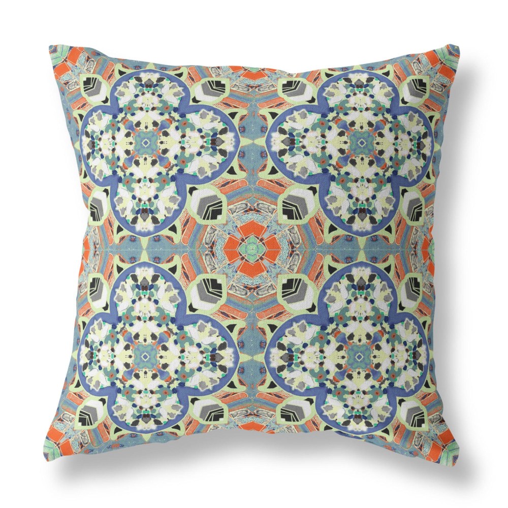 Clover Leaf Floral Broadcloth Indoor Outdoor Zippered Pillow Blue Cream Orange