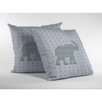 Elephant Silhouette Broadcloth Indoor Outdoor Blown And Closed Pillow Blue
