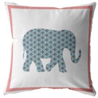 Light Elephant Broadcloth Indoor Outdoor Blown And Closed Pillow Blue And Pink On White