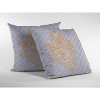 Hamsa Broadcloth Indoor Outdoor Blown And Closed Pillow Gold On Gray