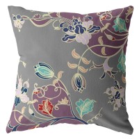 Carnation Vines Broadcloth Indoor Outdoor Blown And Closed Pillow Purple On Grey