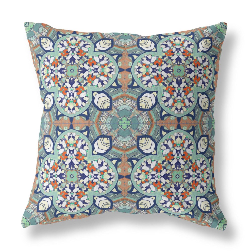 Clover Leaf Floral Broadcloth Indoor Outdoor Blown And Closed Pillow Green Muted Orange