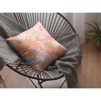 Carnation Garden Broadcloth Indoor Outdoor Blown And Closed Pillow Pink On Orange